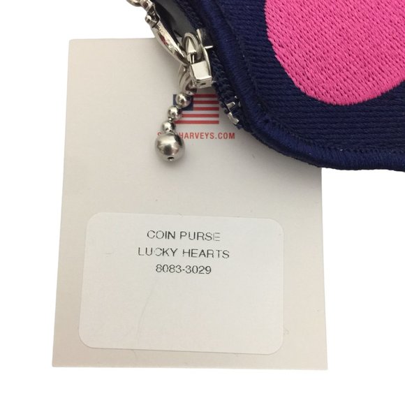 HARVEY'S Lucky Hearts Zip Coin Purse with Chain Navy Green Pink - Picture 6 of 9